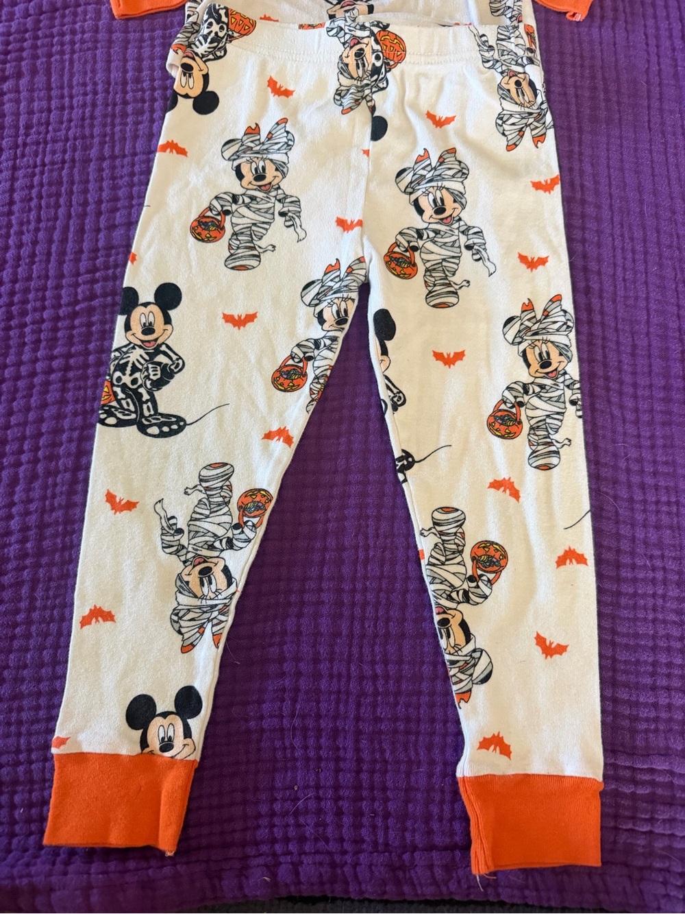 Disney White Halloween Mickey Mummy Pajama Bottoms with Orange Cuffs